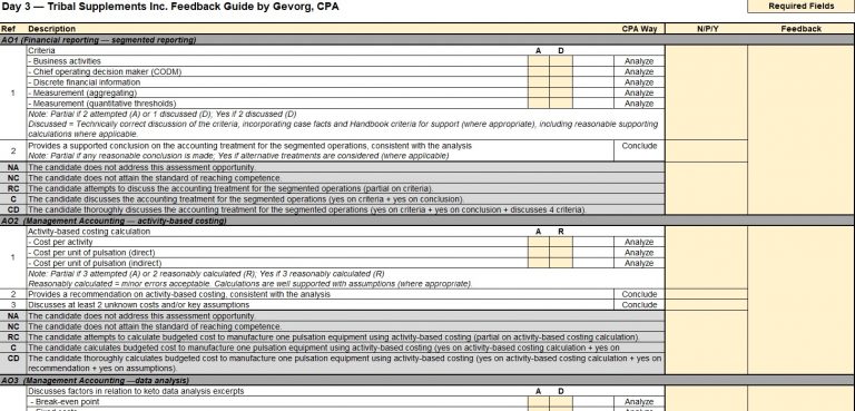 Feedback guide showing how marks are allocated