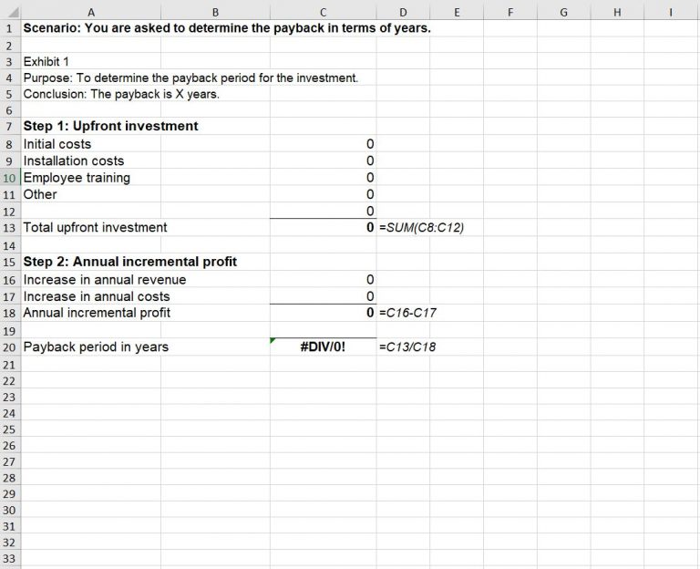 Payback period calculation template