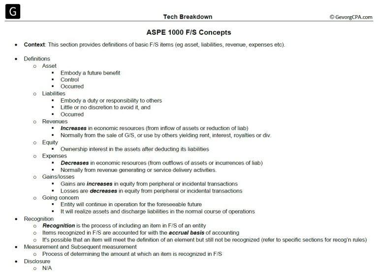 ASPE 1000 financial statement concepts broken down