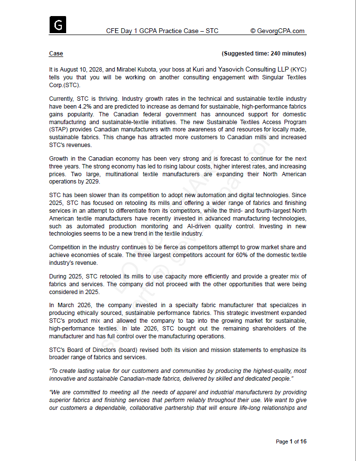 First page of the Day 1 STC mock exam case